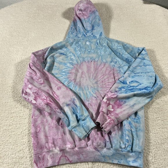 Exist Hoodie Mens Large Tye Dye Blue Pink Squirrel On Bike Graphic - Picture 9 of 9